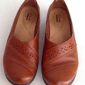 Clarks Collection Brown Leather Flats, wide